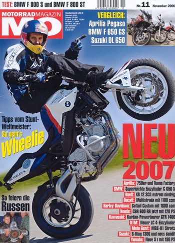 MO 11/2006 – Aprilia Pegaso 650 Trail mit 35 kW (48 PS) im Vergleichstest; BMW F 650 GS mit 37 kW (50 PS) im Vergleichstest
