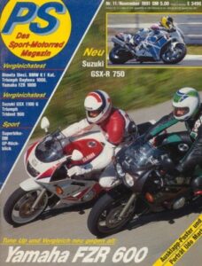 Titelseite: PS 11/1991 – Yamaha FZR 600, hier mit Zubehör veredelt, Bimota Dieci mit 96 kW (130 PS) im Vergleichstest