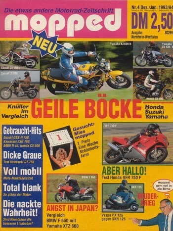 mopped 4/1993 – Yamaha XJ 600 N mit 45 kW (61 PS) im Vergleich, Yamaha XV 535 SP mit 34 kW (46 PS) im Vergleich