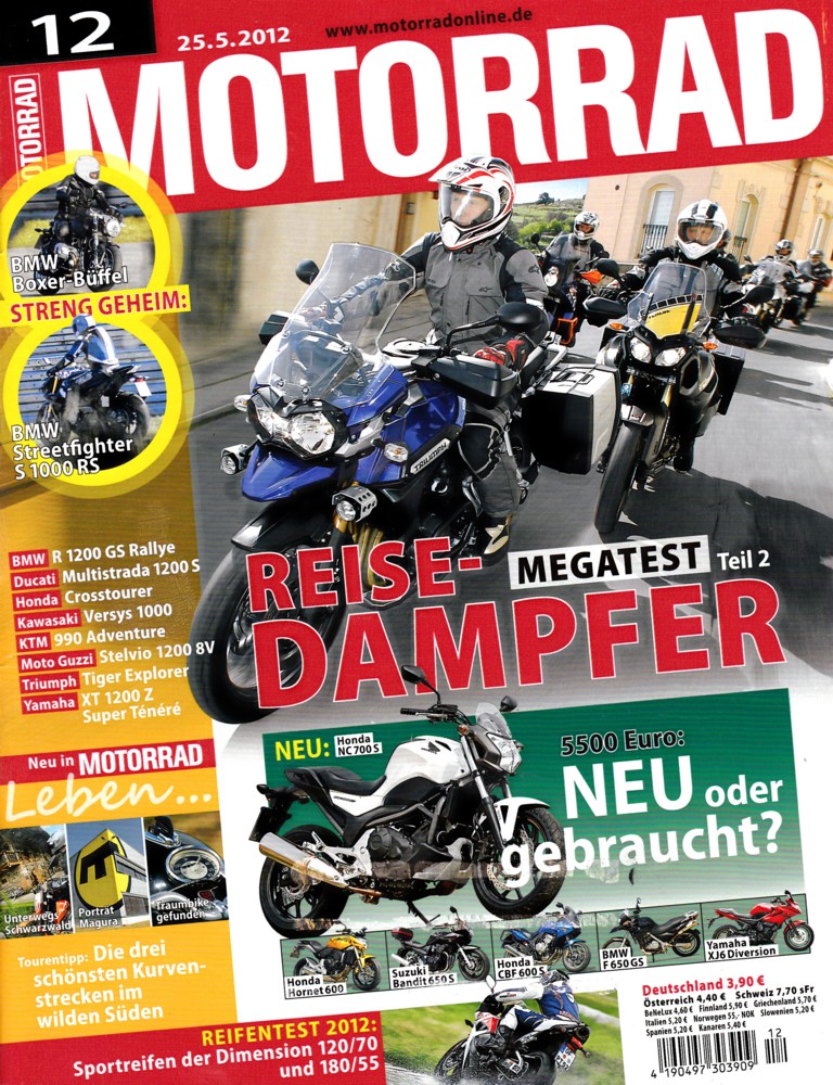 Titelbild: MOTORRAD 12/2012 – Vergleich BMW K 1300 S HP vs. Honda VFR 1200 F DCT