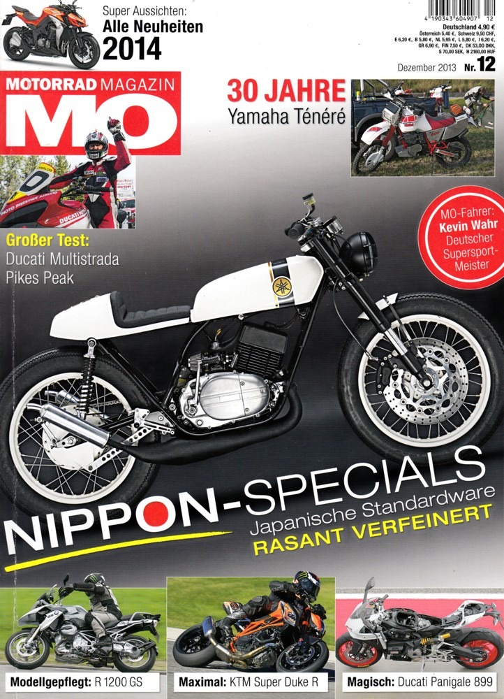 Titelbild: MO 12/2013 – Vorstellung Yamaha XV 950 / R; Test Yamaha Ténéré