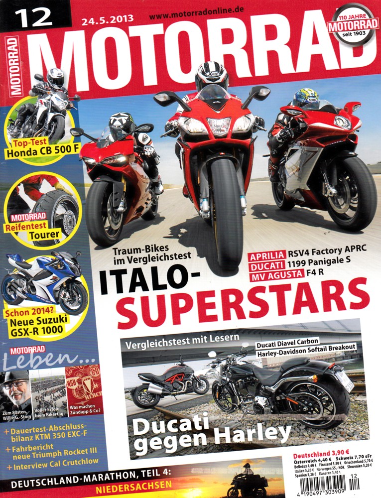 Titelbild: MOTORRAD 12/2013 – Top-Test Honda CB 500 F; Dauertest-Bilanz KTM 350 EXC-F