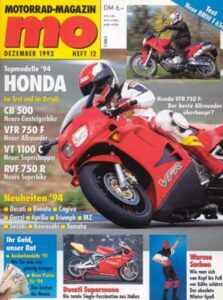 Titelseite: MO 12/1993 – Test Honda VFR 750 F; Honda CB 500, BMW F 650, Ducati Supermono
