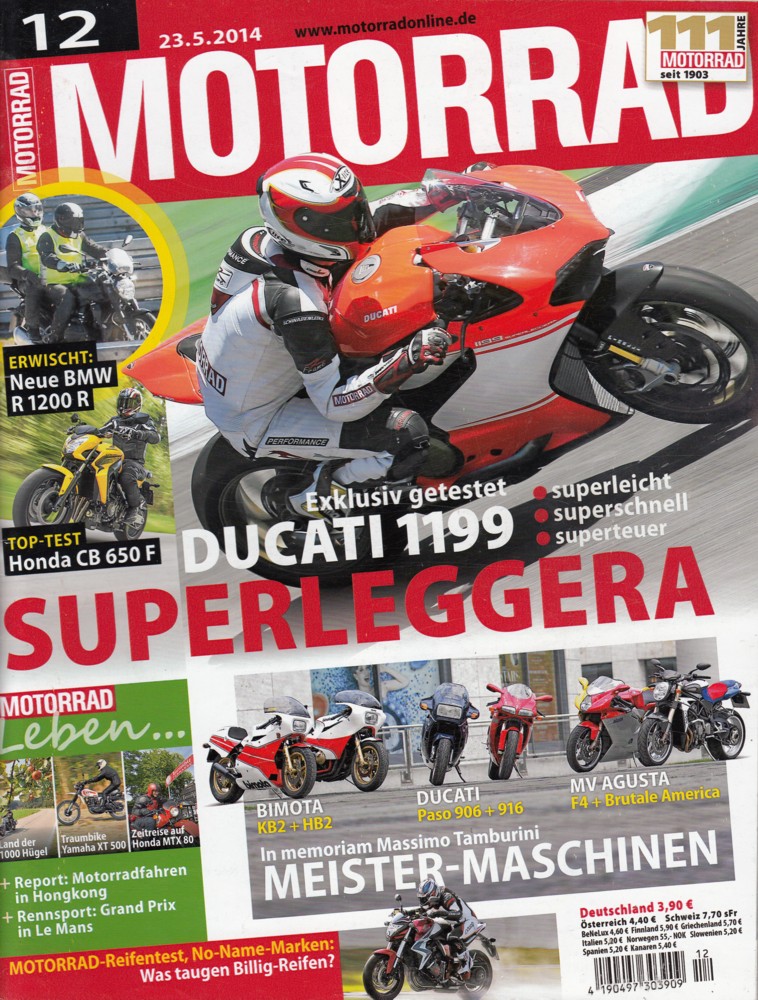 Titelbild: MOTORRAD 12/2014 – Test Ducati 1199 Superleggera; Gebrauchtkauf Suzuki SV 650/S