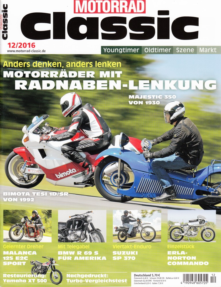 Titelbild: MOTORRAD CLASSIC 12/2016 – Majestic 350; Bimota Tesi 1D/SR; BMW R 69 US