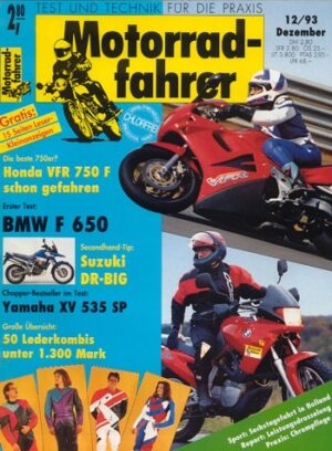 Motorradfahrer 12/1993 – Honda VFR 750 F; Test BMW F 650; Test Yamaha XV 535 SP Virago; Suzuki DR Big 800 S, aus 2. Hand kaufen