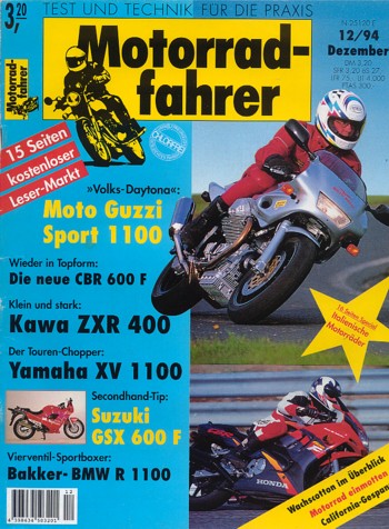 Motorradfahrer 12/1994 – Yamaha XV 1100 Virago; Kawasaki ZXR 400; Moto Guzzi 1100 Sport; Honda CBR 600 F
