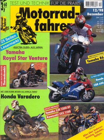 Motorradfahrer 12/1998 – Honda XL 1000 V Varadero; Honda CBR 600 F; Yamaha YZF-R6; Yamaha XVZ 1300 TF Royal Star Venture