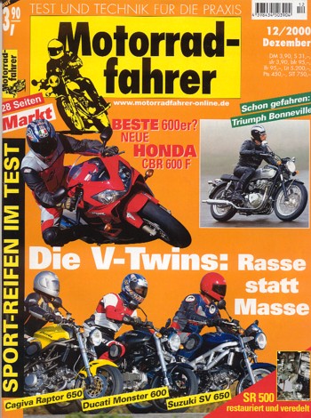 Motorradfahrer Heft 12/2000 – Triumph Bonneville, Honda CBR 600 F, Suzuki GSX-R 600