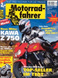 Titelseite: Motorradfahrer Heft 12/2003 – Aprilia Caponord Rally Raid vs. KTM 950 Adventure S, Yamaha FZ6 Fazer