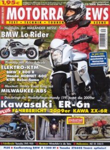 Titelseite: MOTORRAD NEWS 12/2008 – Winterreise mit dem Motorrad Richtung Tatra, Slowakei; Motorrad-Tagestour im Naturpark Haßberge; MZ ES 250/2, mittlerweile ein Oldtimer, der DDR-Zweitakter
