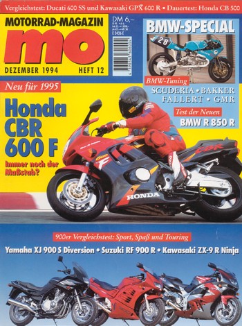 MO 12/1994 – Yamaha XJ 900 S Diversion mit 66 kW (90 PS) im Vergleichstest; Suzuki RF 900 R mit 72 kW (98 PS) im Vergleichstest