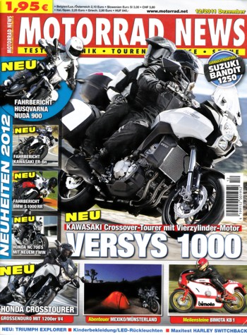 MOTORRAD NEWS 12/2011 – Husqvarna Nuda 900 / R mit 77 kW (105 PS) Test & Technik; Kawasaki Versys 1000 mit 87 kW (118 PS) als Neuheit für 2012; Honda Crosstourer mit 95 kW (129 PS) als Neuheit für 2012
