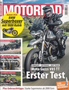 Titelseite: MOTORRAD 13/2019 – Moto Guzzi V85 TT, BMW Superboxer, Ducati Hypermotard 950 SP