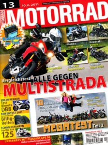 Titelseite: MOTORRAD 13/2011 – Vergleich Ducati Multistrada 1200 S vs. Honda Crossrunner und andere