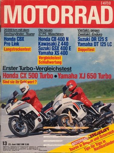MOTORRAD 13/1982 – Honda CX 500 Turbo mit 60 kW (82 PS) im Vergleichstest; Yamaha XJ 650 Turbo mit 67 kW (90 PS) im Vergleichstest