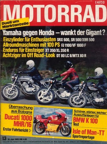 MOTORRAD 13/1985 – Vwergleich Yamaha SR 500 vs. Honda XBR 500 vs. Yamaha SRX 600
