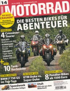 Titelseite: MOTORRAD 14/2018 – Ducati Multistrada 950, Kawasaki Versys 1000, Triumph Tiger Sport