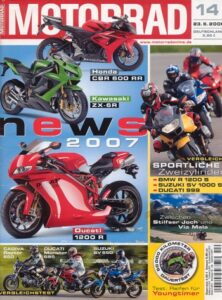 Titelseite: MOTORRAD 14/2006 – Vergleich BMW R 1200 S vs. Ducati 999 vs. Suzuki SV 1000 S