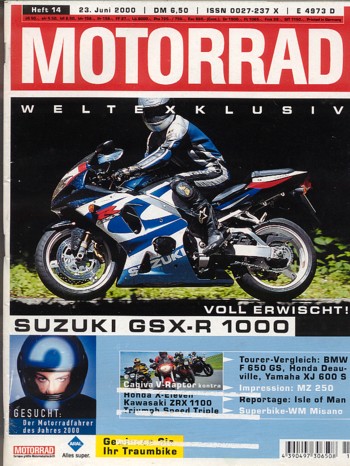 MOTORRAD 14/2000 – Cagiva V-Raptor; Honda X-Eleven; Kawasaki ZRX 1100; Triumph Speed Triple