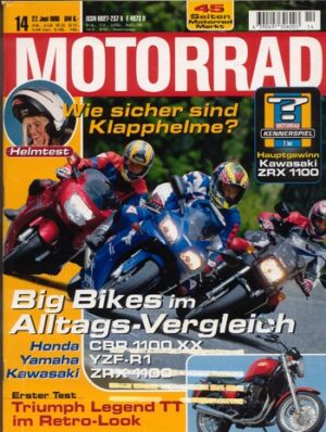 MOTORRAD 14/1998 – Honda CBR 1100 XX vs. Kawasaki ZRX 1100 vs. Yamaha YZF-R1