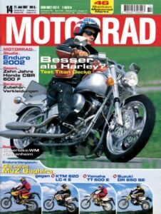 Titelseite: MOTORRAD 14/1997 – KTM LC4 620 E; MZ 660 Baghira; Suzuki DR 650 SE; Yamaha TT 600 E