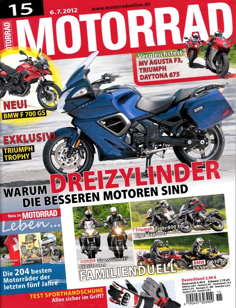 Titelbild: MOTORRAD 15/2012 – Vergleich BMW G 650 GS vs. F 650 GS; Gebrauchtberatung Suzuki GSX-R 750