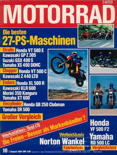 MOTORRAD 16/1984 – Honda VT 500 E mit 20 kW (27 PS) im Vergleichstest; Kawasaki GPZ 305 Belt Drive mit 20 kW (27 PS) im Vergleichstest