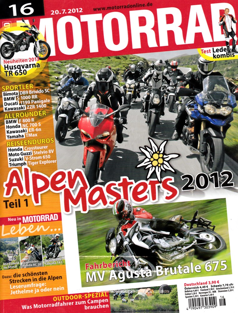 Titelbild: MOTORRAD 16/2012 – Gebrauchtkauf Yamaha MT-01; Alpen-Masters 2012, Teil 1
