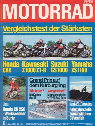 MOTORRAD 16/1978 – Honda CBX; Kawasaki Z 1000 Z1-R; Suzuki GS 1000; Yamaha XS 1100