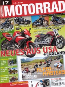Titelseite: MOTORRAD 17/2008 – Dauertest-Bilanz Triumph Daytona 675; Alpen-Masters 2008