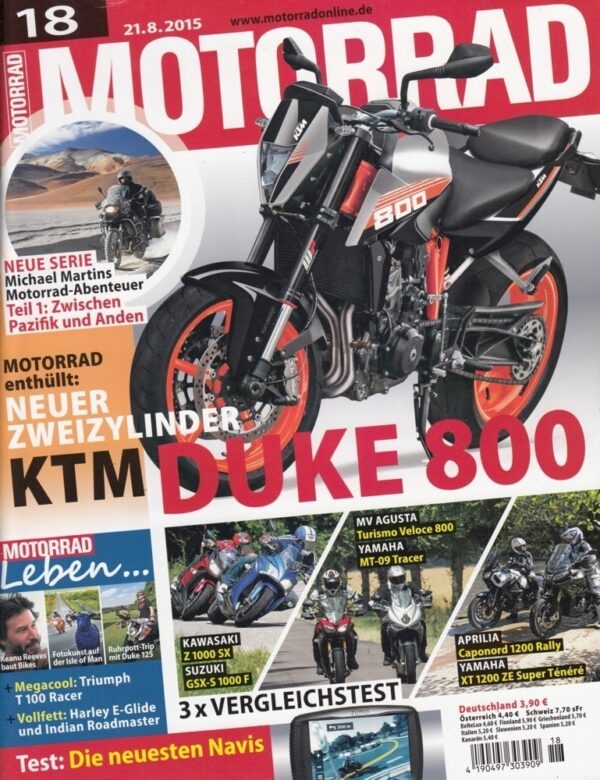 18 MOTORRAD 18/2015 – KTM Duke 800, Kawasaki Z1000 SX, Suzuki GSX-S 1000 F