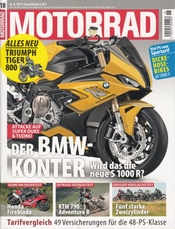 MOTORRAD 18/2019 – BMW S 1000 R, Honda Fireblade, KTM 790 Adventure R