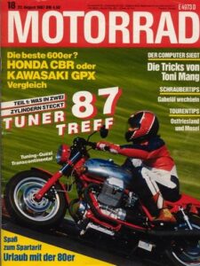 Titelseite: MOTORRAD 18/1987 – Test Cagiva T4 500 E; Matchless G 80; Honda MTX 80 R II
