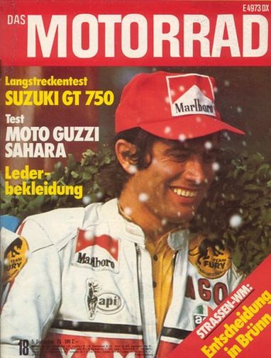 Titelbild: DAS MOTORRAD 18/1975 – Dauertest Suzuki GT 750; Test Moto Guzzi Falcone "Sahara"