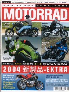 Titelseite: MOTORRAD 18/2003 – Honda Hornet CB 900 F vs. Kawasaki Z 1000 vs. Suzuki SV 1000