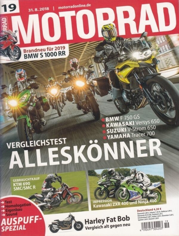 MOTORRAD 19/2018 – BMW S 1000 RR, Vergleichstest Alleskönner, KTM 690 SMC R