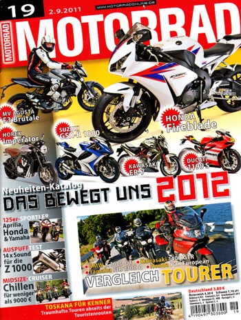 MOTORRAD 19/2011 – Honda Fireblade; BMW K 1600 GT; Honda Pan European; Kawasaki 1400 GTR