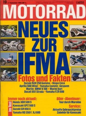MOTORRAD 19/1988 – Test Moto Morini Dart 350; Test Moto Morini 501 Coguaro; Honda XBR 500 S; Kawasaki GPZ 500 S