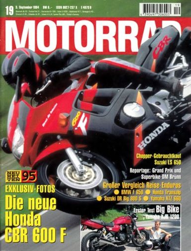 MOTORRAD 19/1994 – Honda CBR 600 F; Test Yamaha XJR 1200; Test Piaggio Hexagon 150; BMW F 650
