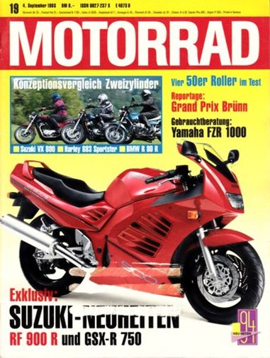 MOTORRAD 19/1993 – Suzuki GSX-R 750; Suzuki RF 900 R; BMW R 80 R; Harley-Davidson Sportster 883