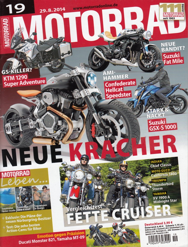 Titelbild: MOTORRAD 19/2014 – Dauertest/Zubehör Triumph Trophy SE; Test EBR 1190 RX
