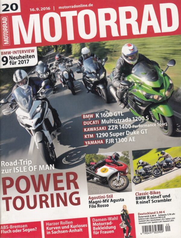 MOTORRAD 20/2016 – Power-Touring Isle of Man, BMW K 1600 GTL, 9 BMW Neuheiten 2017