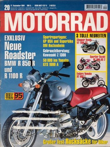 MOTORRAD 20/1994 – BMW R 850 R; BMW R 1100 R; Honda VT 1100 C2 Shadow ACE; Test Husqvarna TE 410
