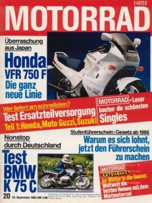 MOTORRAD 20/1985 – Fahrbericht Honda VFR 750 F; Test BMW K 75 C; Dauertest Honda MBX 80