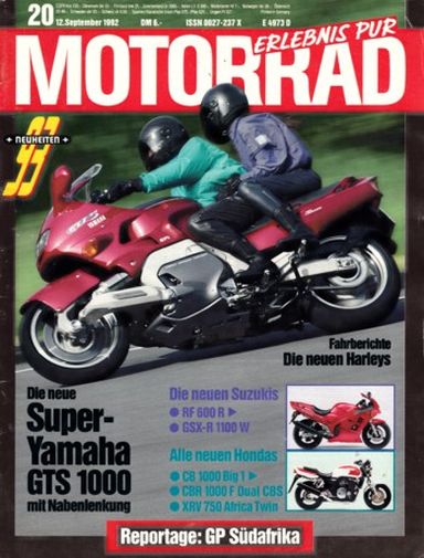 MOTORRAD 20/1992 – Yamaha GTS 1000; Suzuki RGV 250; Honda VFR 400 R; Test Piaggio Bimodale