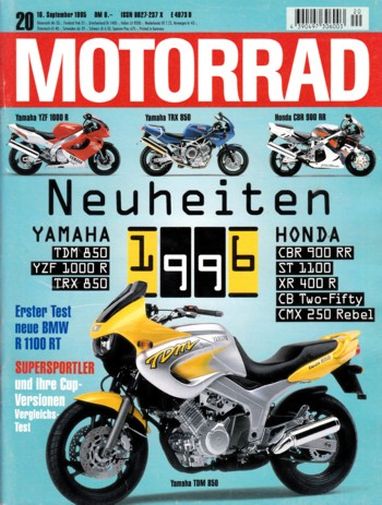 MOTORRAD 20/1995 – Test BMW R 1100 RT; Aprilia RS 125; Aprilia RS 250; Yamaha FZR 600 R