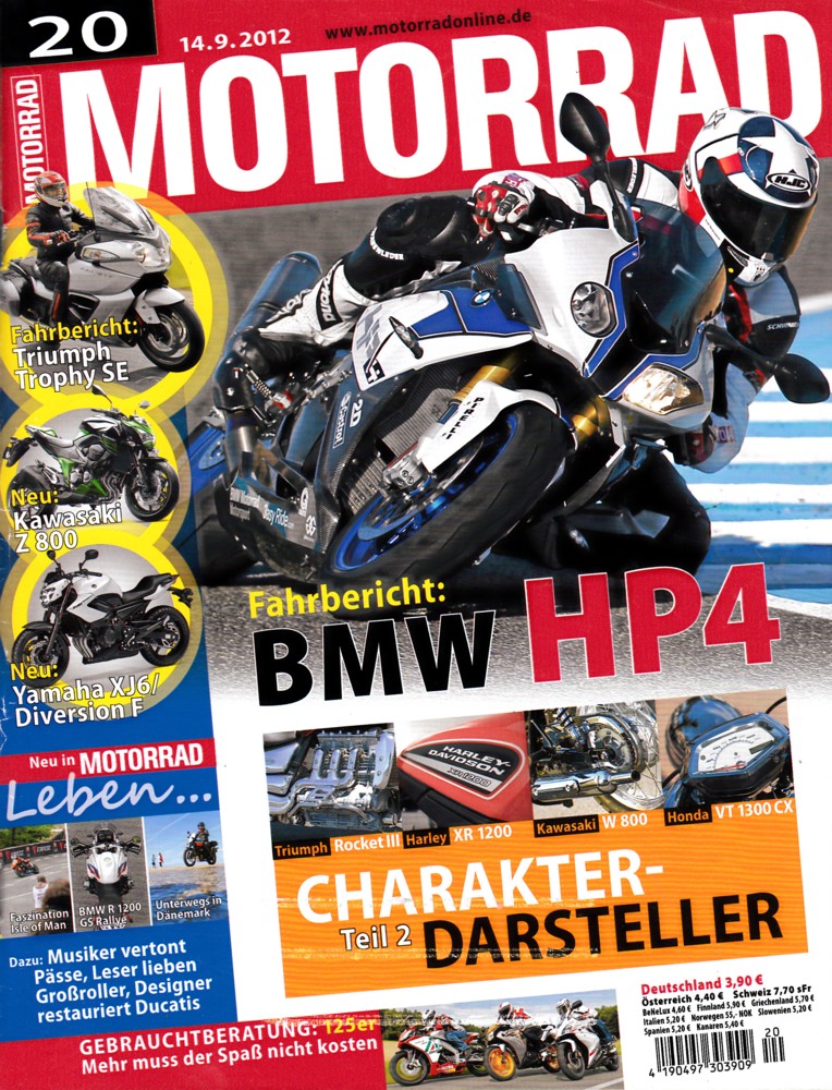 Titelbild: MOTORRAD 20/2012 – Fahrberichte BMW HP4, Triumph Trophy SE, Kawasaki Ninja 300