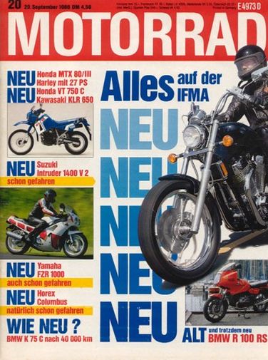 MOTORRAD 20/1986 – Dauertest BMW K 75 C; Fahrbericht Yamaha FZR 1000 Genesis