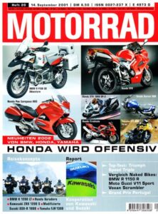 Titelseite: MOTORRAD 20/2001 – Top-Test Triumph Speed Triple; BMW K 1200 LT im Vergleich